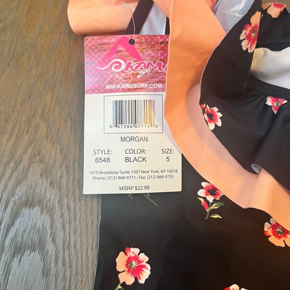 Kanu Surf Girls Morgan Floral One Shoulder Ruffle Swimsuit Black Size 5 NWT - Picture 3 of 3